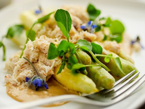 Sunday Brunch Articles Crab, White Asparagus & Brown Crabmeat Mayo