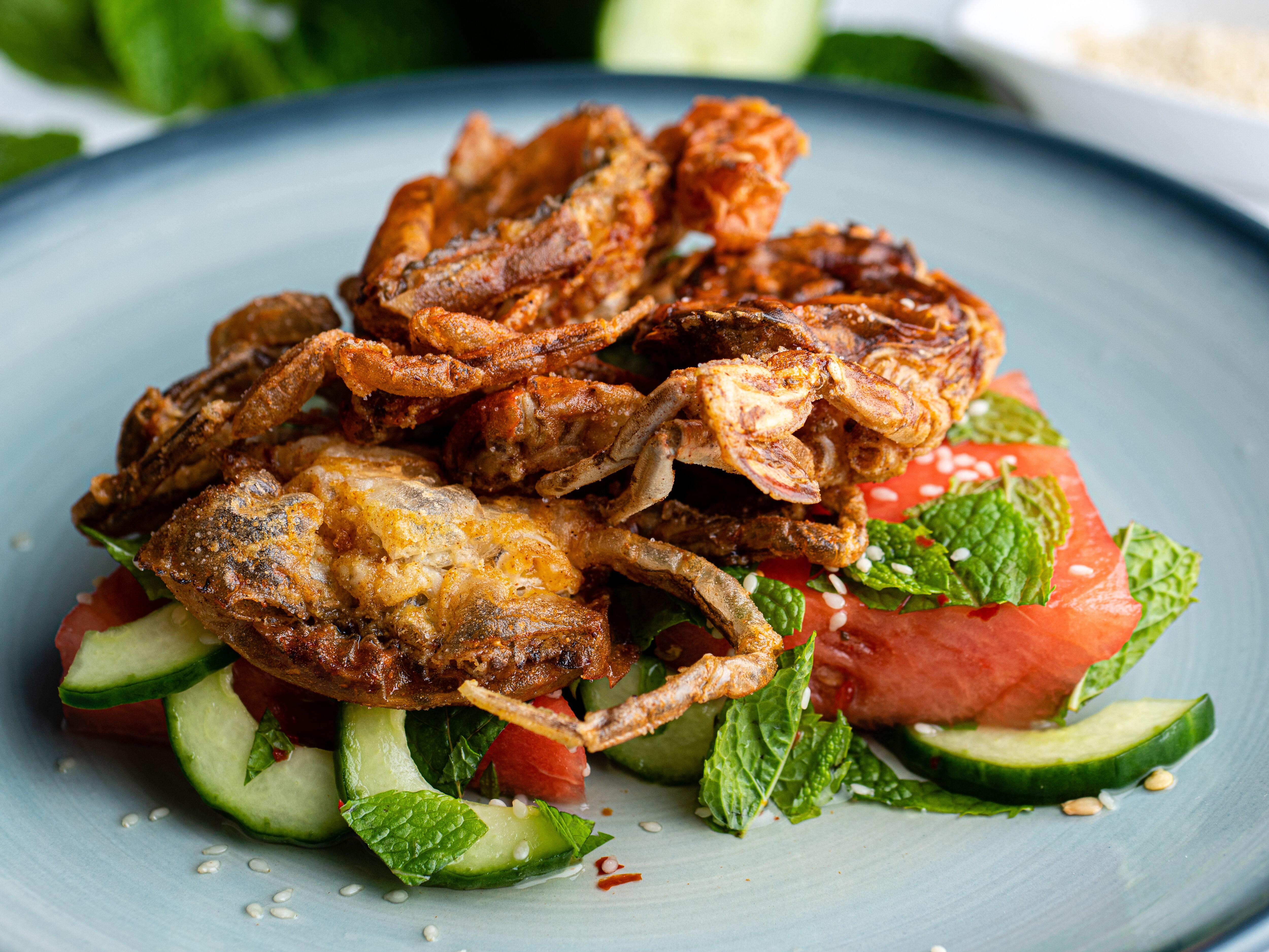 Sunday Brunch Articles Soft Shell Crab with Pickled Watermelon and