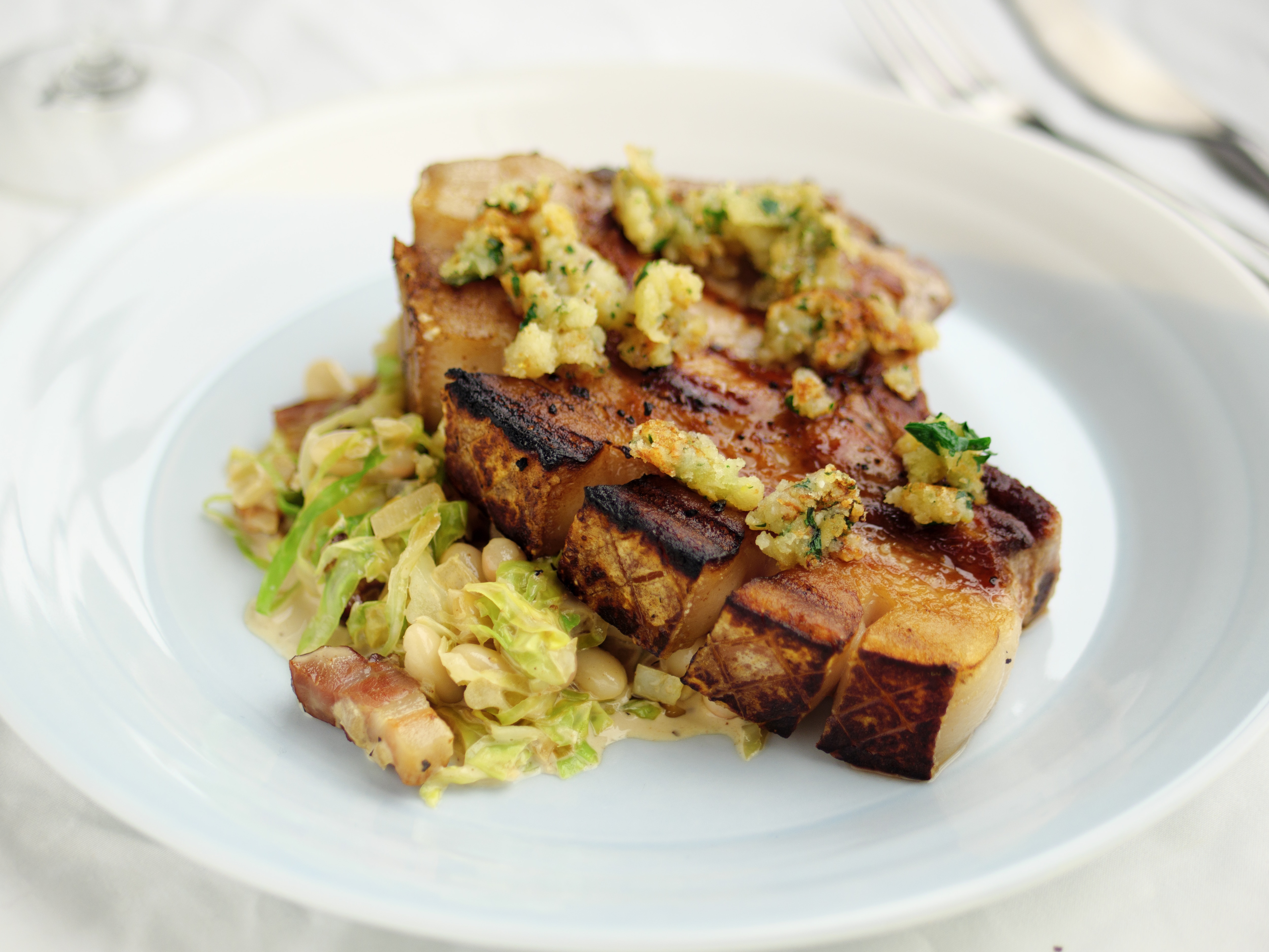 Sunday Brunch Articles Pork Chops With Cannellini Beans, Cabbage